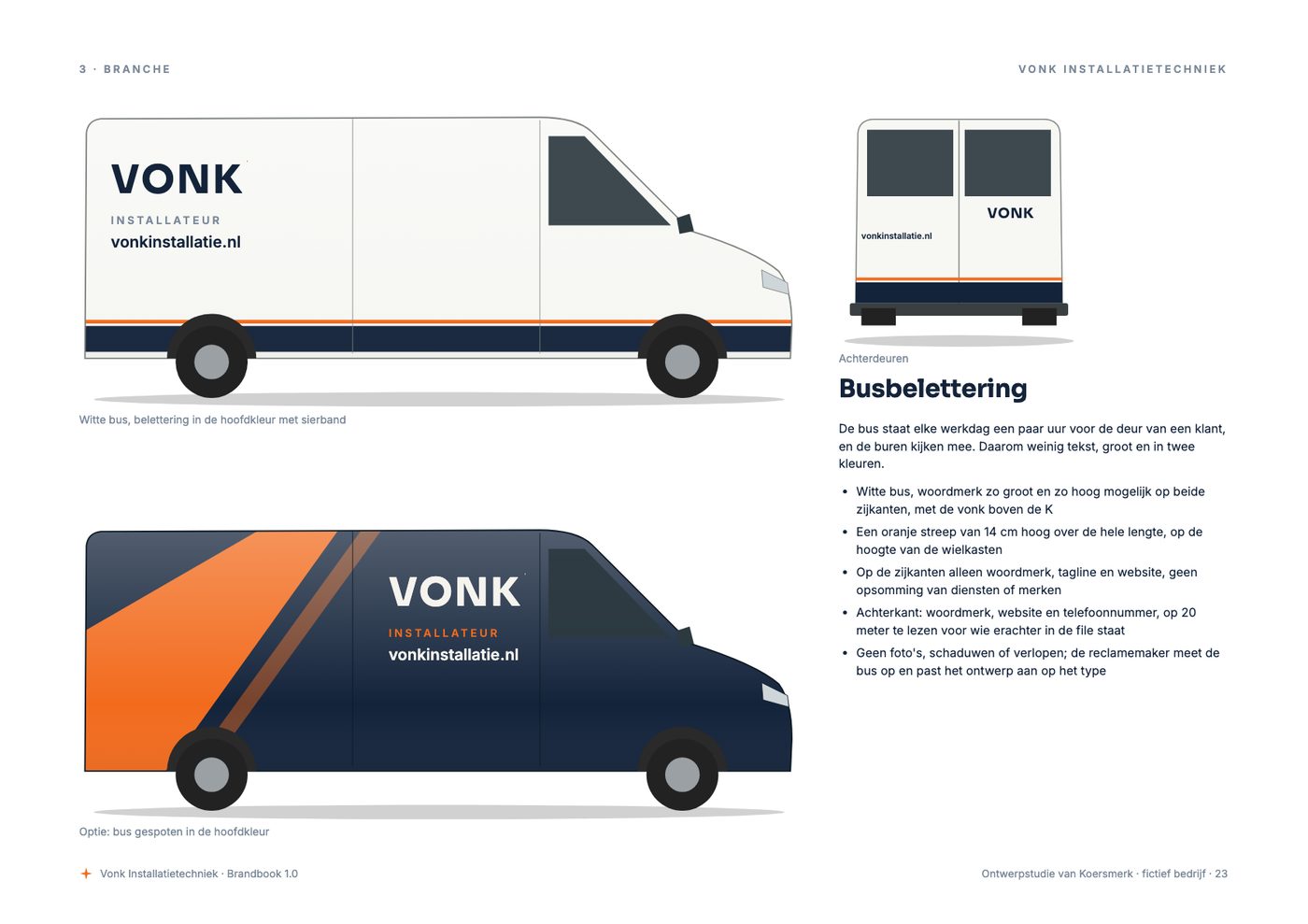 Busbelettering uit het brandbook van Vonk Installatietechniek